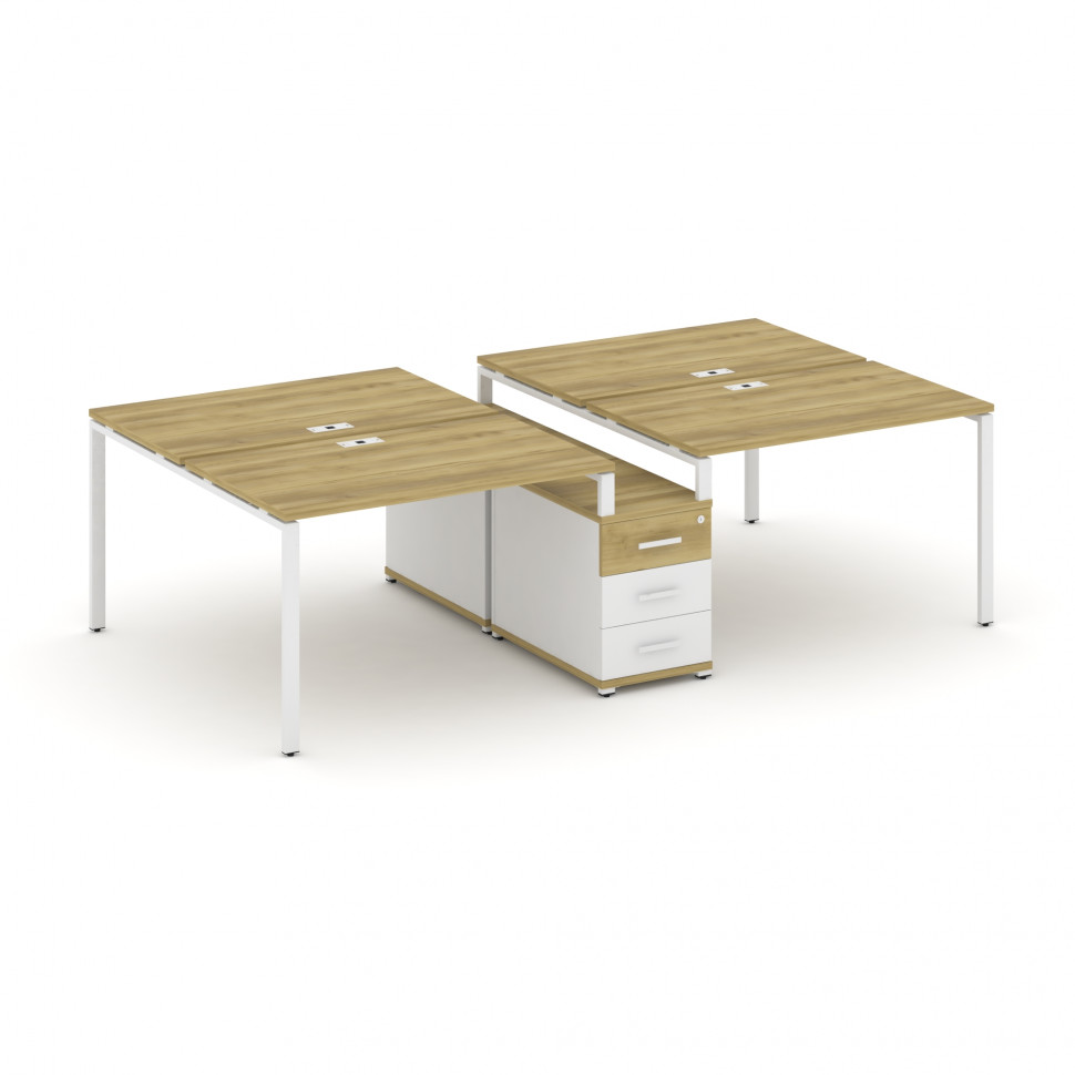 Concept Рабочая станция 4 места с двухсторонней опорной тумбой CN.DRS-310 W Дуб Винченцо/Белый Брилл