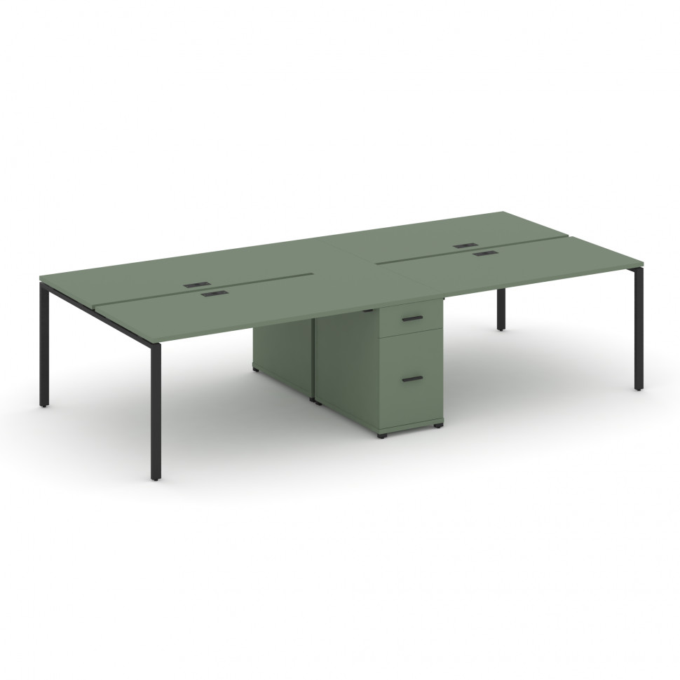 Concept Рабочая станция 4 места с 1 опорной тумбой CN.DRS-421 B Кобо/Металл Черный 2380*1480*750