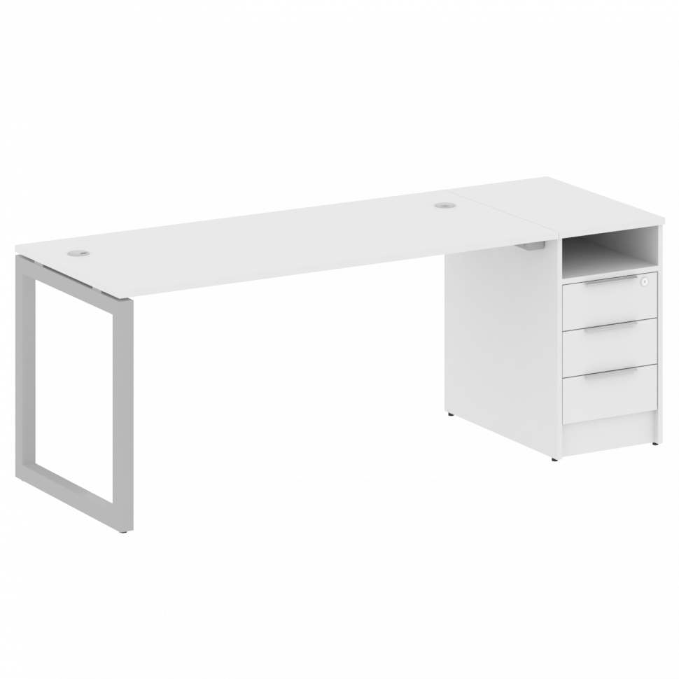 Metal System Quattro Рабочая станция с тумбой на О-образном м/к 50БО.РС-СТП-1.4 Белый/Металл Серый 2 Metal System Quattro Рабочая станция с тумбой на О-образном м/к 50БО.РС-СТП-1.4 Белый/Металл Серый 2