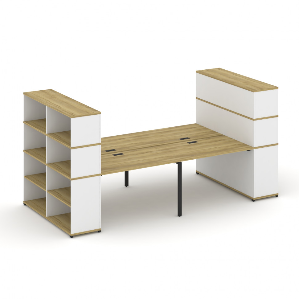 Concept Рабочая станция с опорными стеллажами с надставкой выс. CN.DRS-258 Дуб Винченцо/Белый Брилли