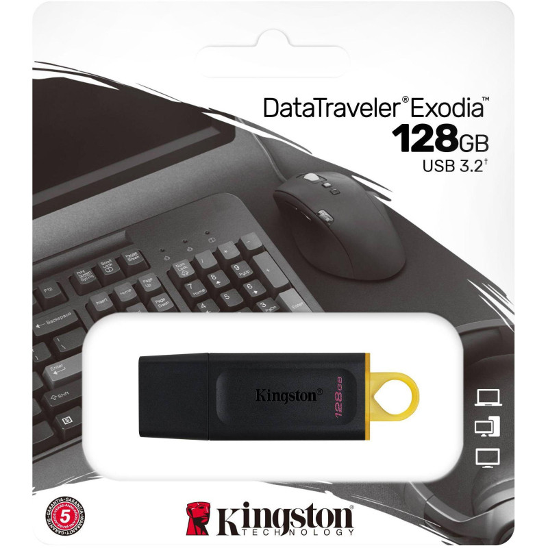 Флеш-память Kingston DataTraveler Exodia, USB 3.2 G1, жел/чер, DTX/128GB