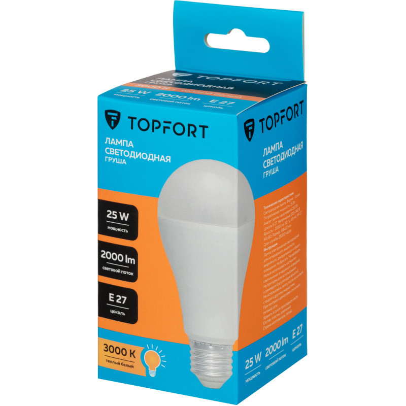 Лампа светодиодная Topfort E27 25W 3000K груша
