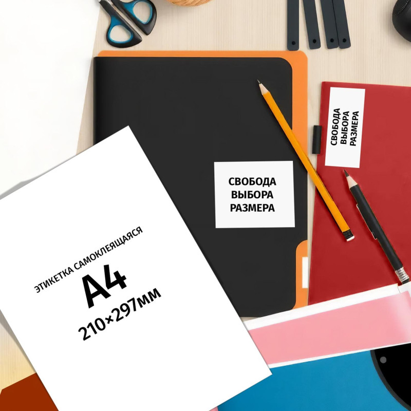 Этикетки самоклеящиеся универсальные 210х297мм,70г белая (10 листов/уп.)