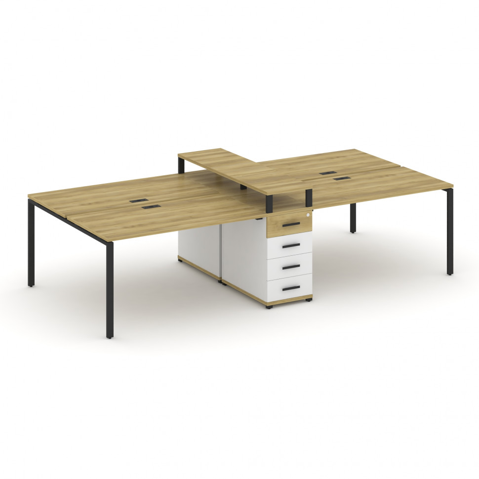 Concept Рабочая станция 4 места с 1 опорной тумбой CN.DRS-435 B Дуб Винченцо/Белый Бриллиант/Металл