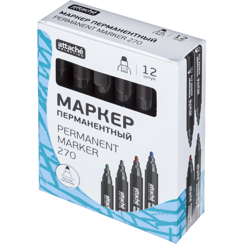 Маркер перманентный Attache Selection 270 черный 1-3мм кругл. наконечник