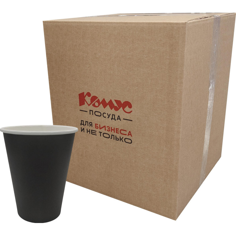 Стакан одноразовый бум 1-сл. d-90мм 300мл черный КОМУС 800шт/кор