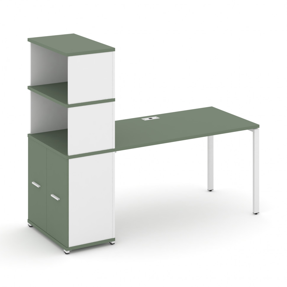 Concept Стол рабочий с опорным распаш. шкафом с надставкой выс. CN.SP-229 W Кобо/Белый Бриллиант/Мет