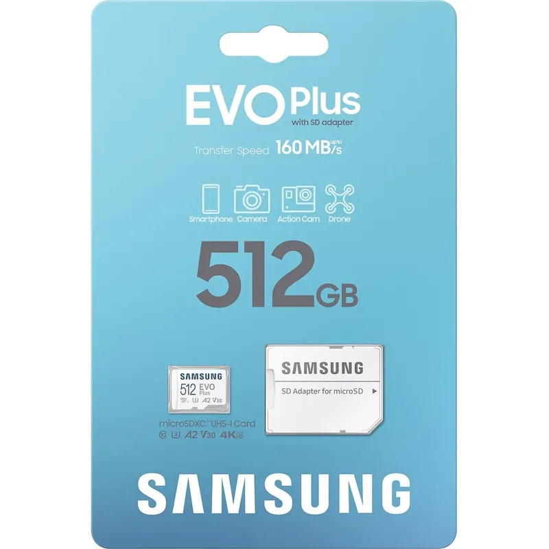 Карта памяти Samsung Evo Plus microSDXC 512GB UHS-1 U3 A2 V30 с адаптером