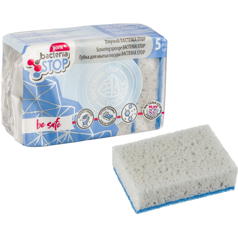 Губки для мытья посуды YORK бактерия стоп антибактериальные 5шт/уп