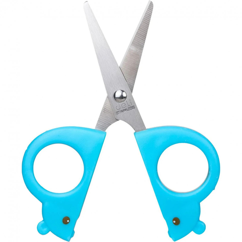 Ножницы детские 128мм Deli E6032-BLUE, симм.пласт.ручки,защитн.колп,голубой