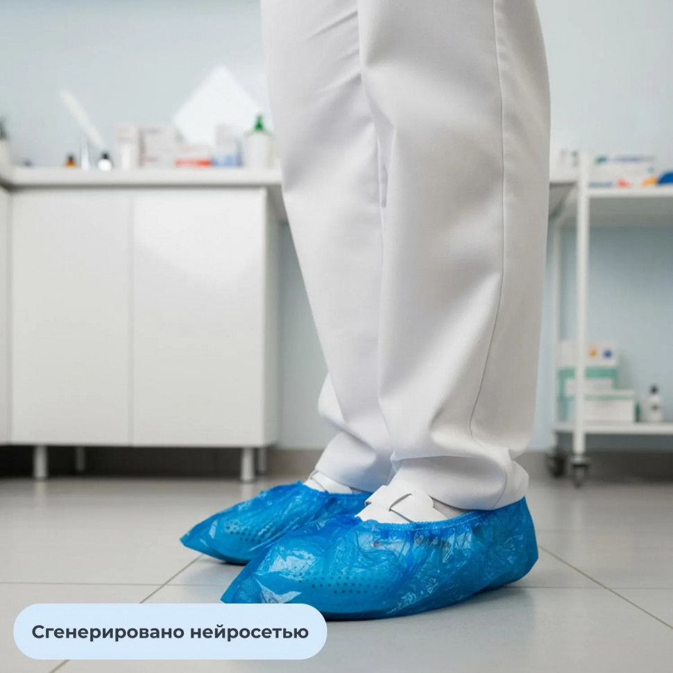 Бахилы 11 г, 2рез, двойные, синий, 25+25 мкм, Комус, 25пар/уп