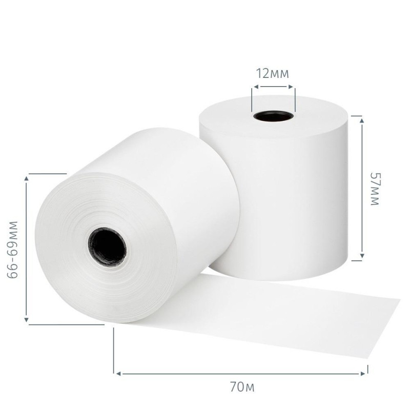 Чековая лента Комус из т/б 57 мм х 70 м, вт.12, 12 шт/уп, 6 уп/кор   