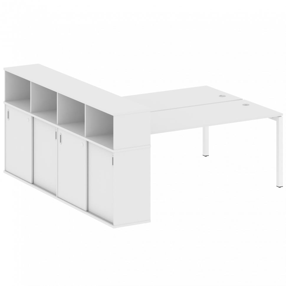 Metal System Quattro Рабочая станция с шкафом-купе на П-образном м/к 50БП.РС-СШК-4.5 Т Белый/Металл