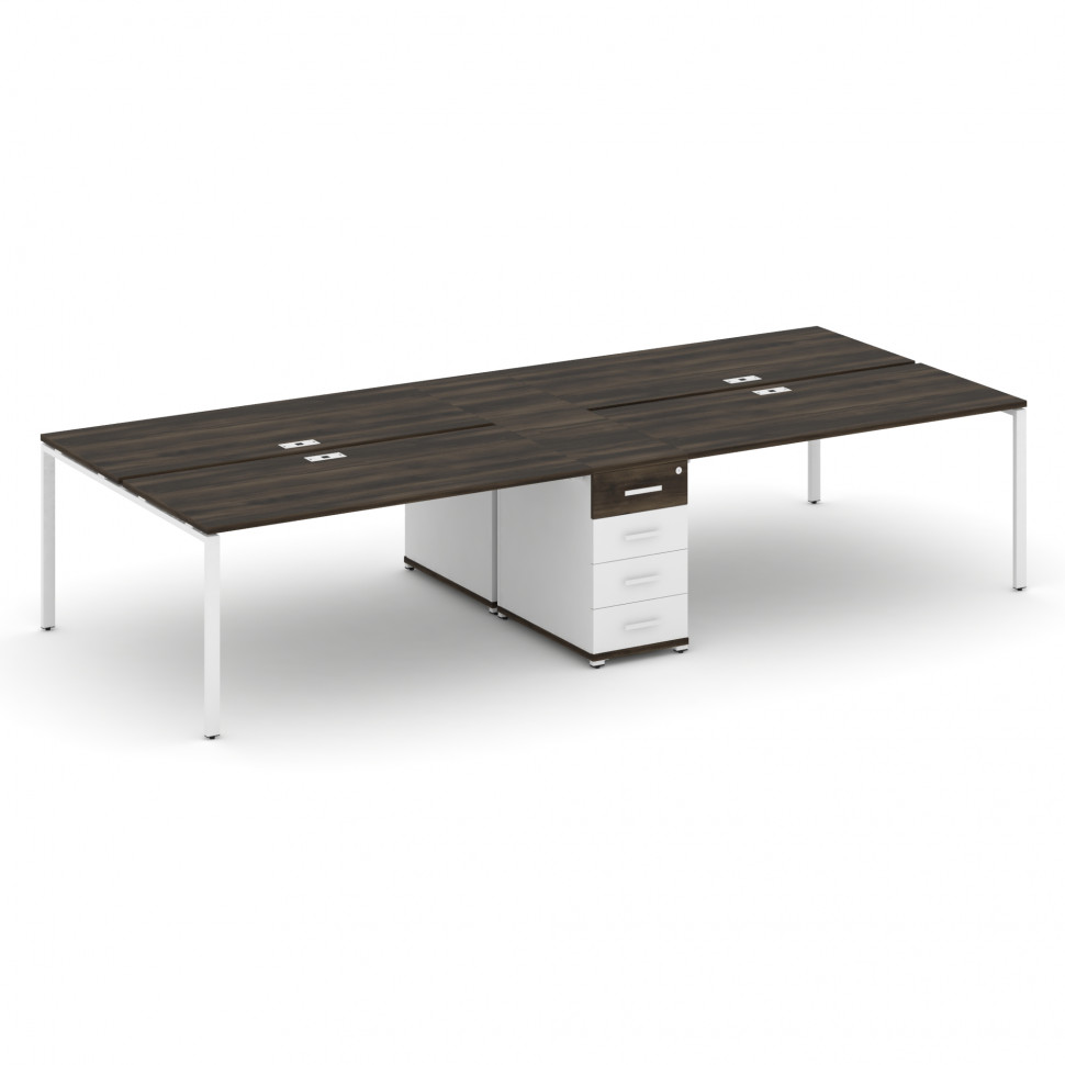 Concept Рабочая станция 4 места с 1 опорной тумбой CN.DRS-420 W Дуб Мали/Белый Бриллиант/Металл Белы