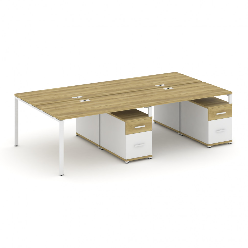 Concept Рабочая станция 4 места с 2 двухсторонними опорными тумбами CN.DRS-323 W Дуб Винченцо/Белый Concept Рабочая станция 4 места с 2 двухсторонними опорными тумбами CN.DRS-323 W Дуб Винченцо/Белый
