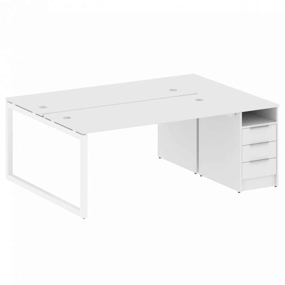Metal System Quattro Рабочая станция с тумбой на О-образном м/к 50БО.РС-СТП-2.4 Белый/Металл Белый 2