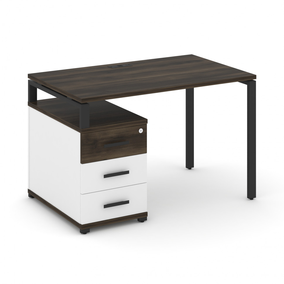 Concept Стол письменный с 1 опорной тумбой CN.SP-302 B Дуб Мали/Белый Бриллиант/Металл Черный 1180/1