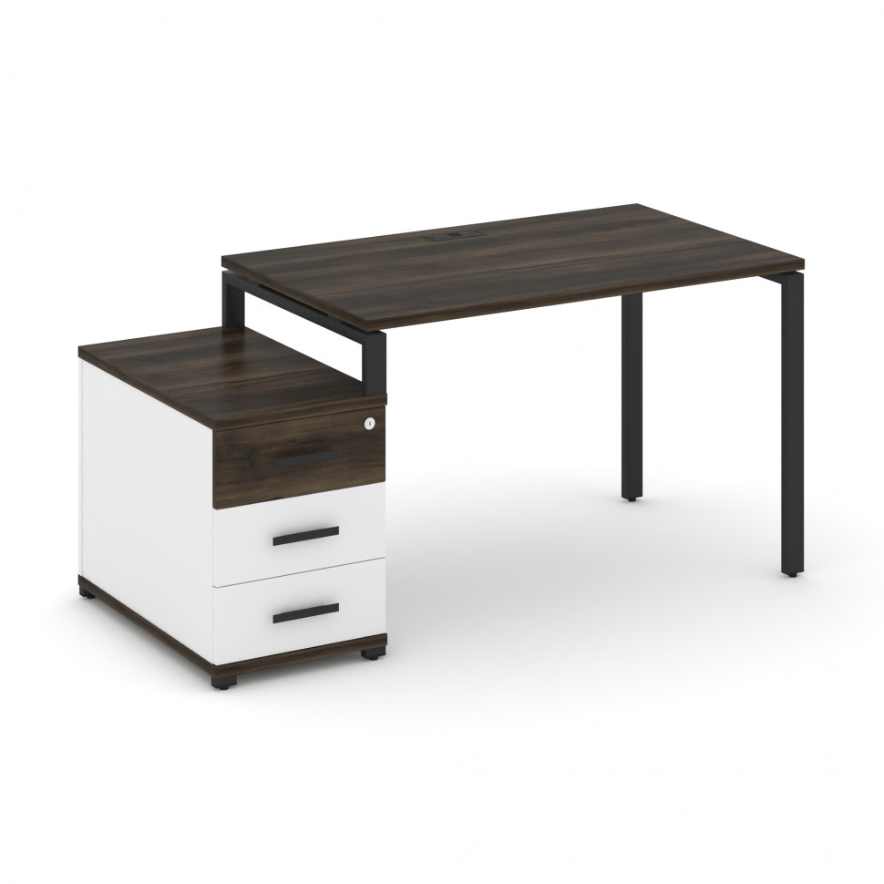 Concept Стол письменный с 1 опорной тумбой CN.SP-302 B Дуб Мали/Белый Бриллиант/Металл Черный 1180/1