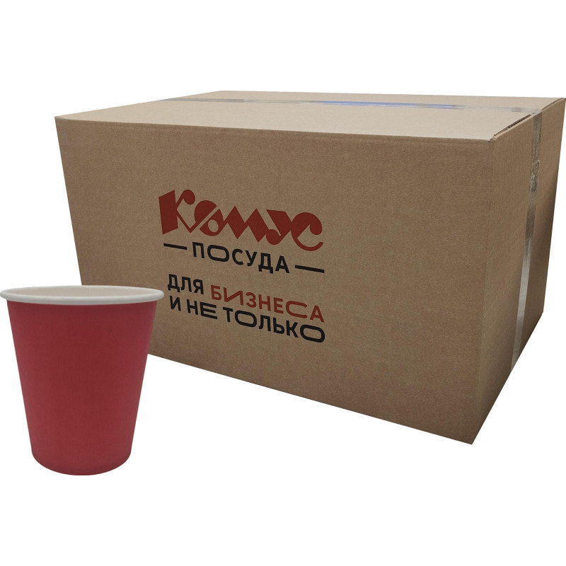 Стакан одноразовый бум 1-сл. d-80мм 250мл красный КОМУС 1500шт/кор