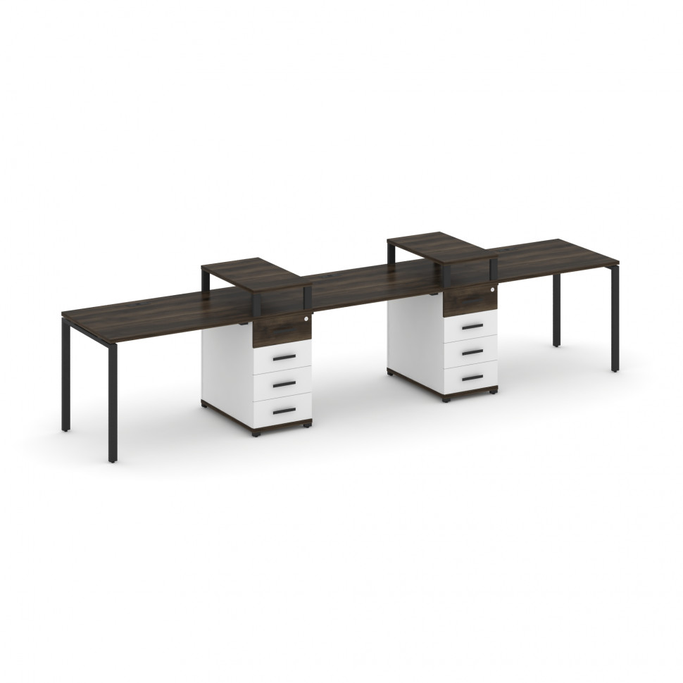 Concept Рабочая станция 3 места с 2 опорными тумбами CN.ORS-449 B Дуб Мали/Белый Бриллиант/Металл Че