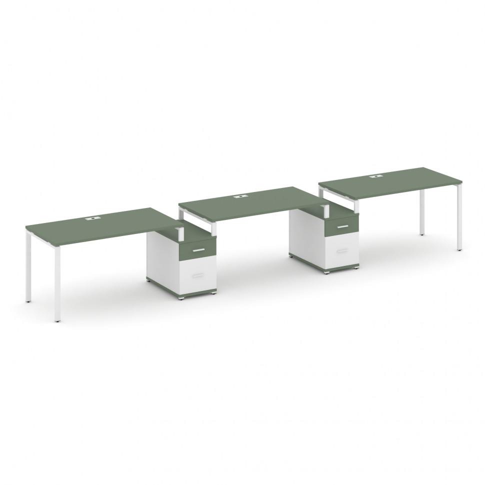 Concept Рабочая станция 3 места с 2 опорными тумбами CN.ORS-330 W Кобо/Белый Бриллиант/Металл Белый