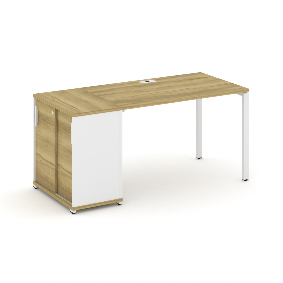 Concept Стол рабочий с опорным шкафом-купе CN.SP-234 W Дуб Винченцо/Белый Бриллиант/Металл Белый 160
