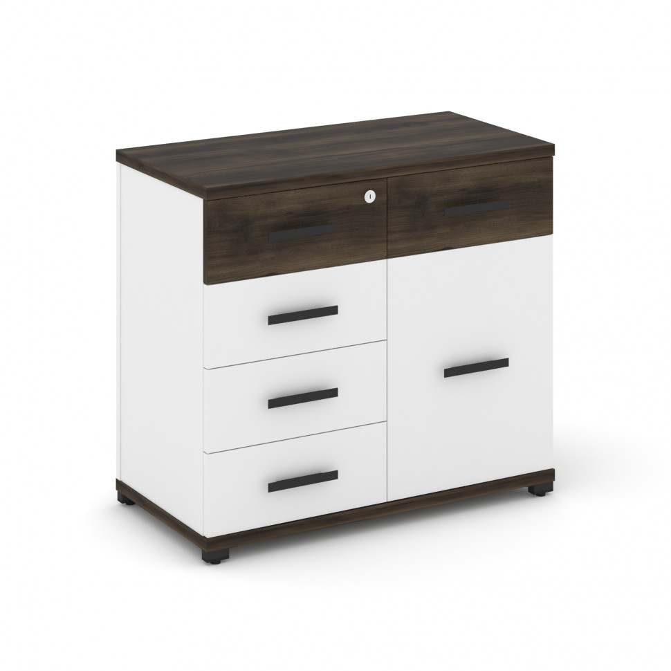 Concept Тумба приставная широкая 5 ящ.+1 распаш. фасад CN.TSP-016 B Дуб Мали/Белый Бриллиант/Металл