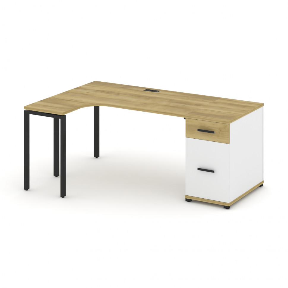 Concept Стол эргономичный CN.SA-403(L) B Дуб Винченцо/Белый Бриллиант/Металл Черный 1800*1180*750
