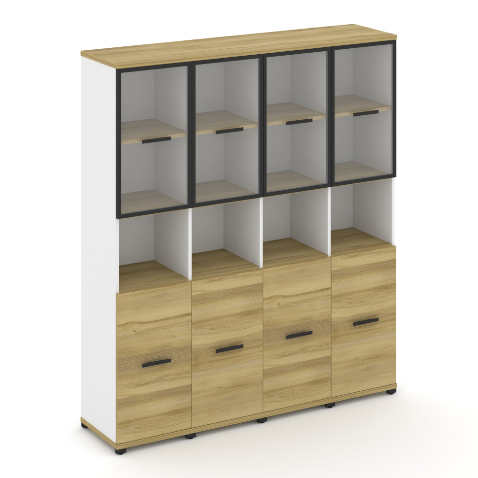 Concept Шкаф 4 узкие секции, 5 ниш  CN.STU-543 RPB B Дуб Винченцо/Белый Бриллиант/Металл Черный/Проз