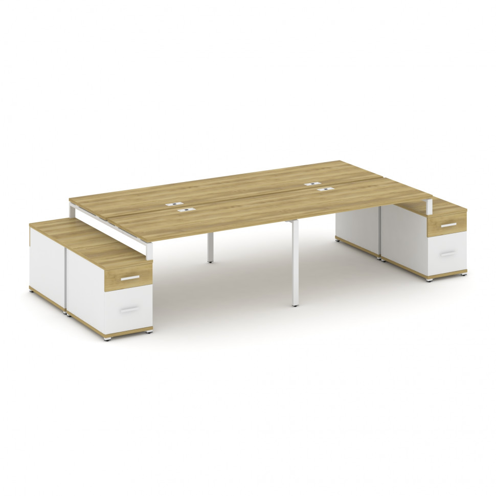 Concept Рабочая станция 4 места с 2 двухсторонними опорными тумбами CN.DRS-331 W Дуб Винченцо/Белый Concept Рабочая станция 4 места с 2 двухсторонними опорными тумбами CN.DRS-331 W Дуб Винченцо/Белый