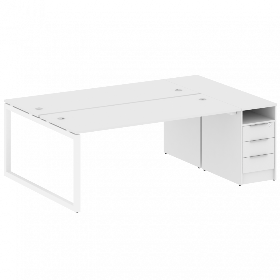 Metal System Quattro Рабочая станция с тумбой на О-образном м/к 50БО.РС-СТП-2.5 Белый/Металл Белый 2
