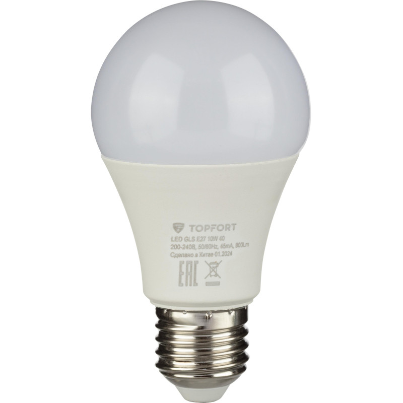 Лампа светодиодная Topfort E27 10W 4000K груша