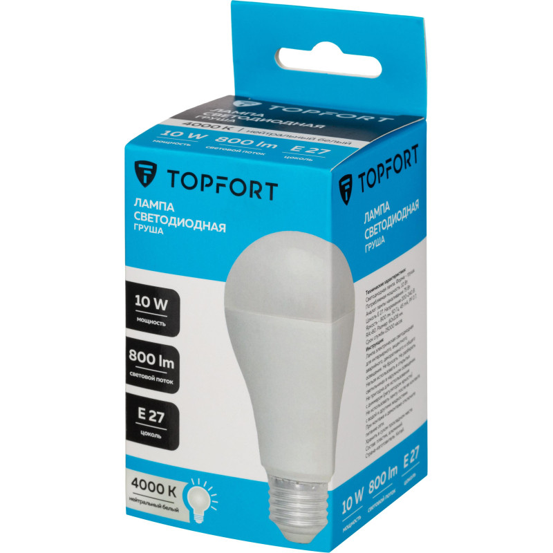 Лампа светодиодная Topfort E27 10W 4000K груша