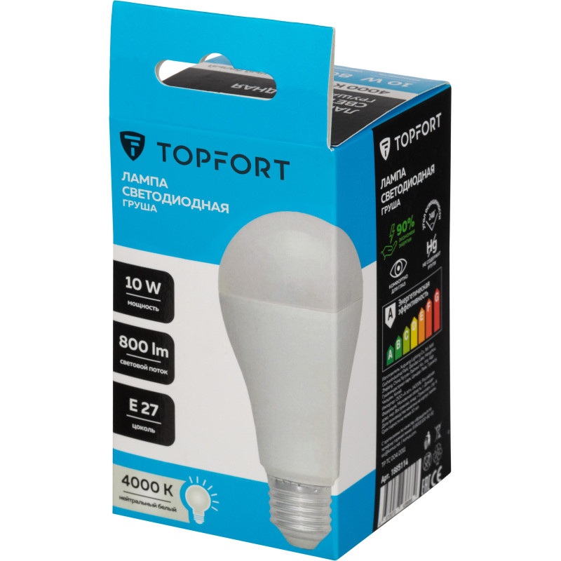 Лампа светодиодная Topfort E27 10W 4000K груша
