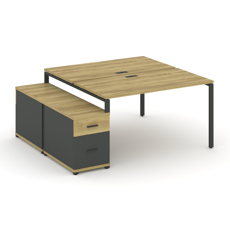 Concept Рабочая станция 2 места с двухсторонней опорной тумбой CN.DRS-307 A Дуб Винченцо/Антрацит/Ме