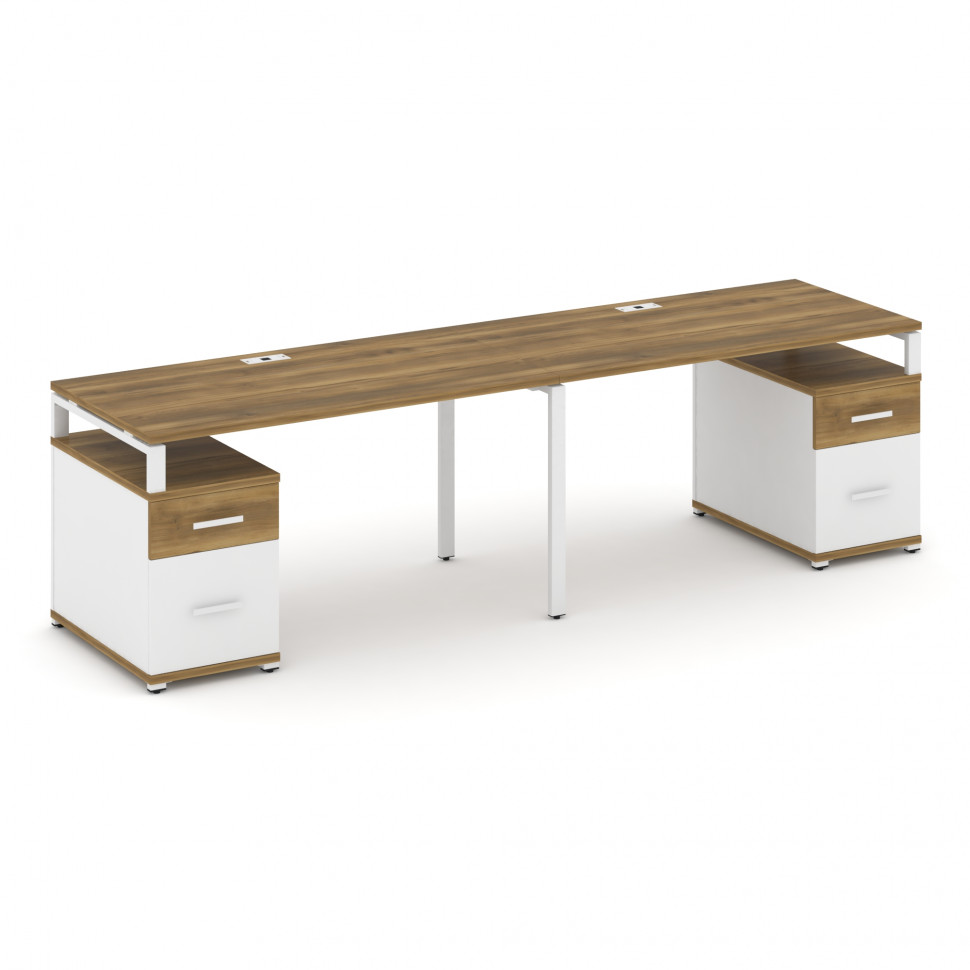 Concept Рабочая станция 2 места с 2 опорными тумбами CN.ORS-323 W Сандал Янтарный/Белый Бриллиант/Ме