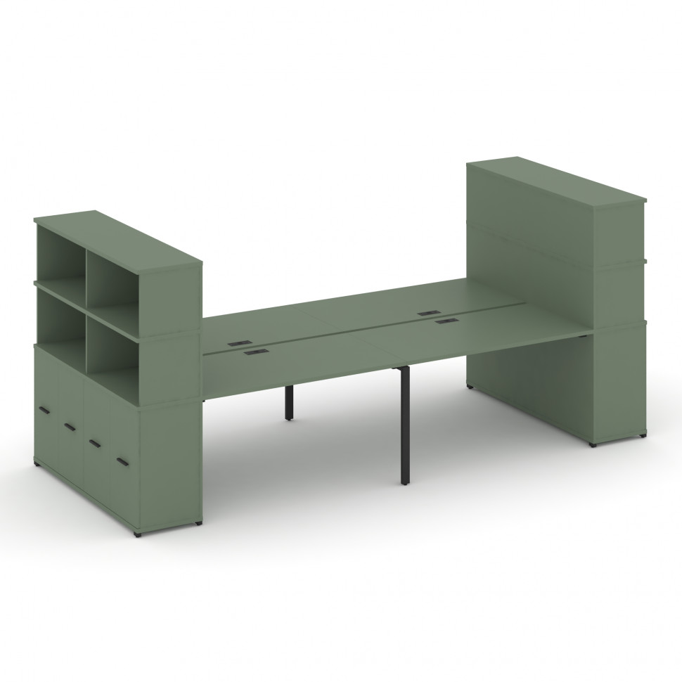 Concept Рабочая станция с опорными распаш. шкафами с надставкой выс. CN.DRS-274 B Кобо/Металл Черный