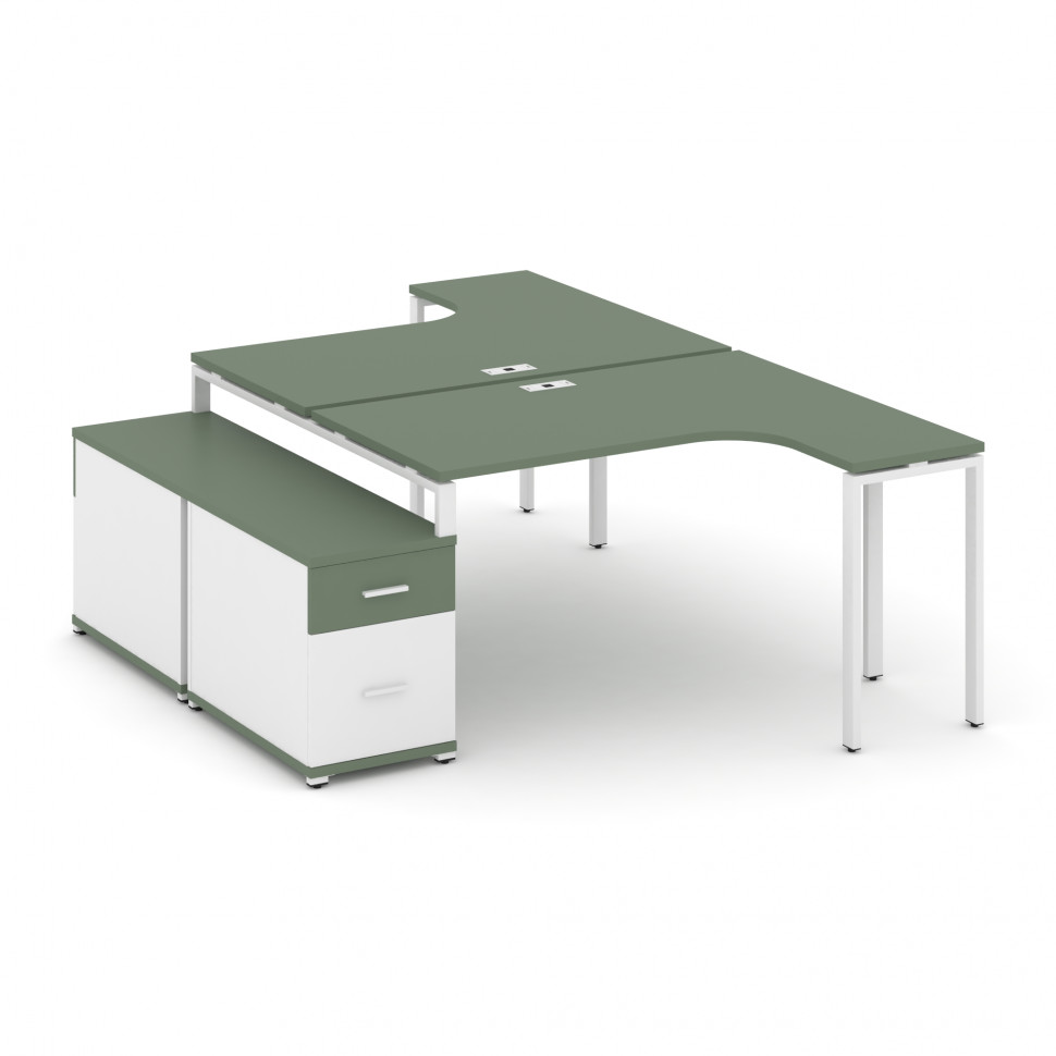 Concept Рабочая станция с двойной опорной тумбой CN.DSA-304 W Кобо/Белый Бриллиант/Металл Белый 1580