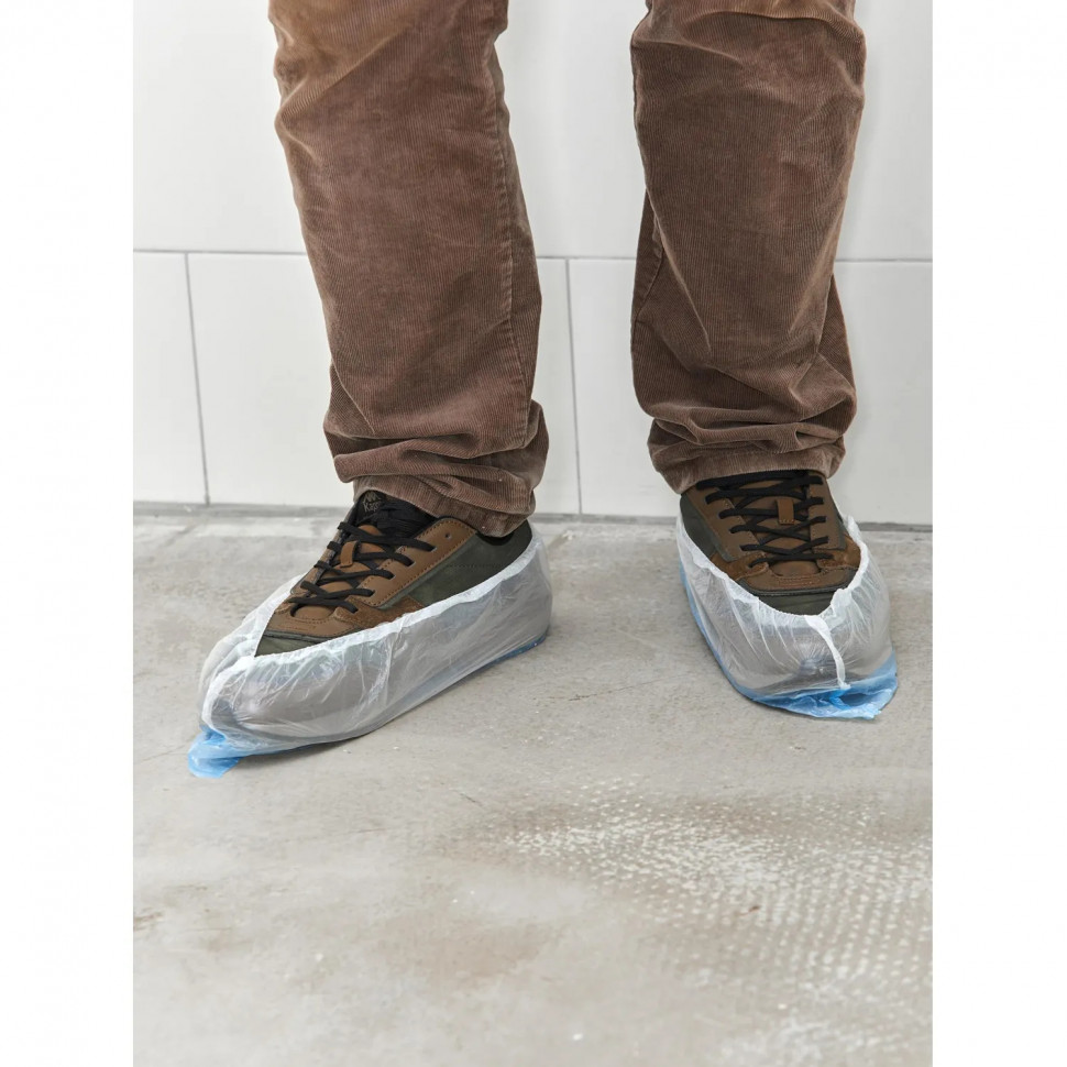 Бахилы 4,2 г, 1рез, 2-ая под, бело-синий, 10+15 мкм, Комус, 400пар/уп