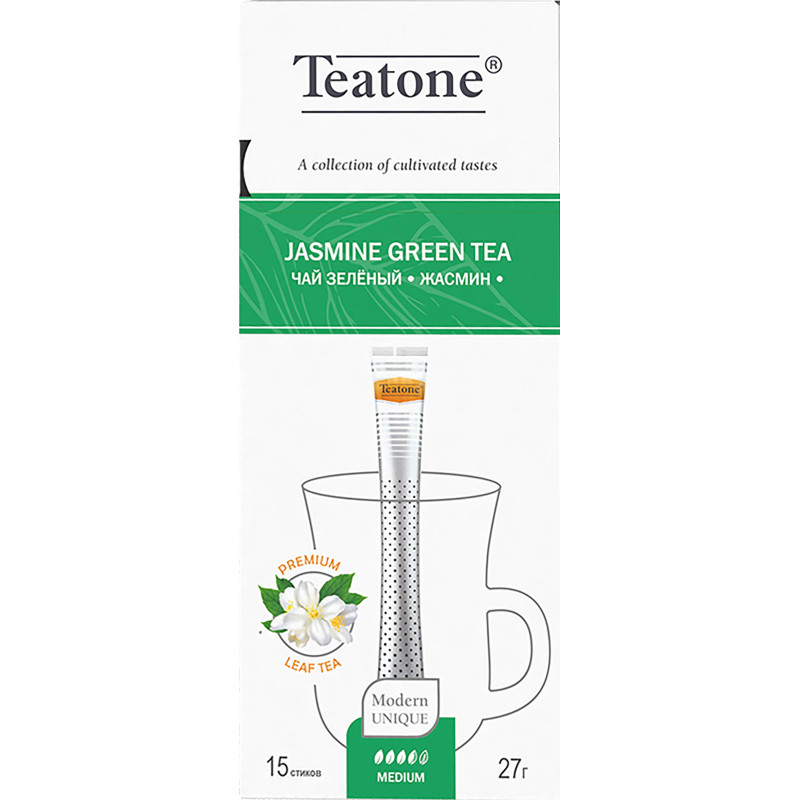 Чай Teatone зеленый с жасмином в металл.стике 15шт/уп. 737