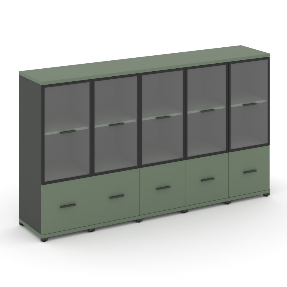 Concept Шкаф 5 узких секций, 3 ниши CN.STU-352 RPB A Кобо/Антрацит/Металл Антрацит/Прозрачный 2084*4