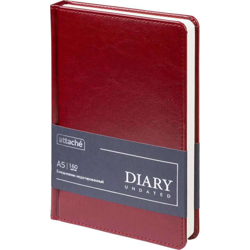 Ежедневник недатированный Attache А5, 160л, 138x213мм под кожу, бордовый