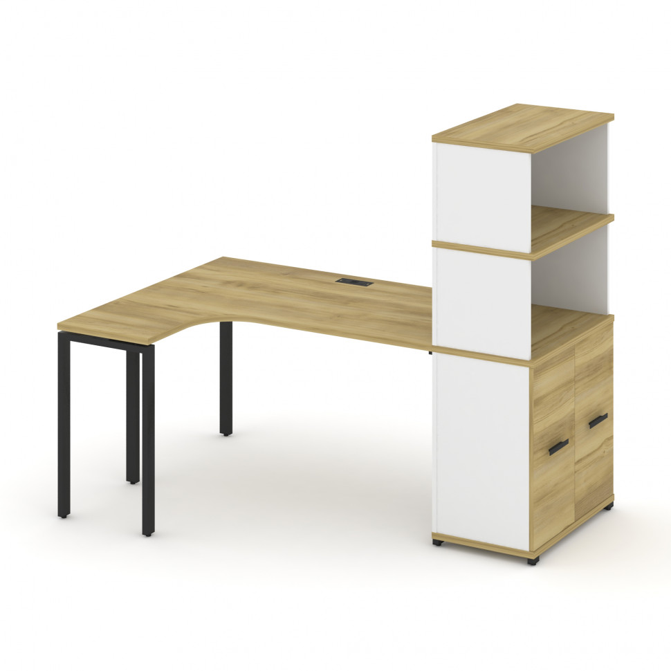 Concept Стол эргономичный с опорным распаш. шкафом с надставкой выс.  CN.SA-215(L) B Дуб Винченцо/Бе