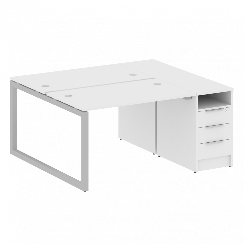 Metal System Quattro Рабочая станция с тумбой на О-образном м/к 50БО.РС-СТП-2.2 Белый/Металл Серый 1