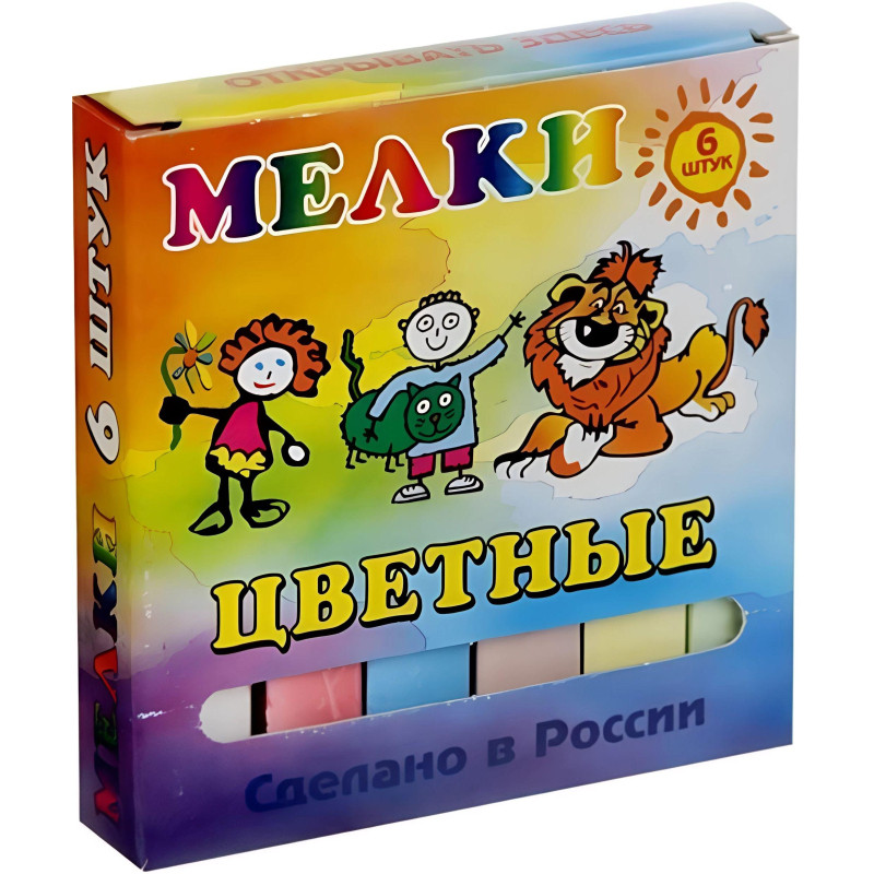 Мел школьный цветной 6 шт., Пегас
