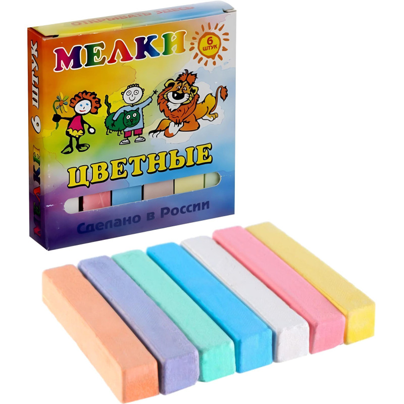 Мел школьный цветной 6 шт., Пегас
