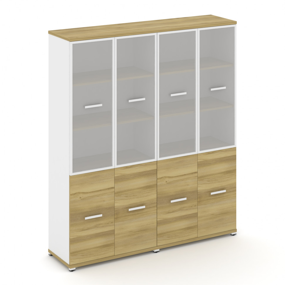 Concept Шкаф 2 широкие секции, 5 ниш CN.STS-522 RMW W Дуб Винченцо/Белый Бриллиант/Металл Белый/Сати