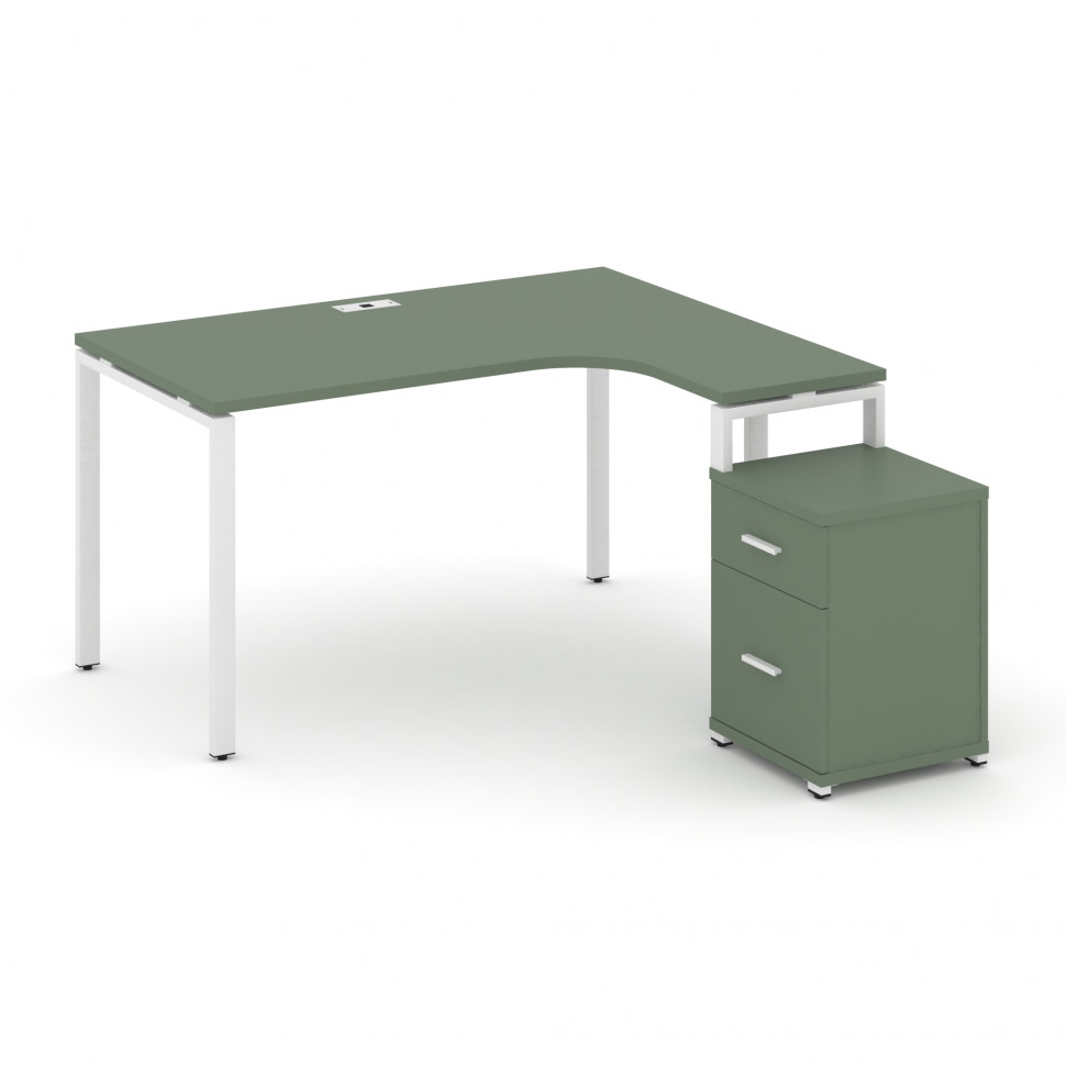 Concept Стол эргономичный с опорной тумбой CN.SA-308(R) W Кобо/Металл Белый 1580*1180/1546*750