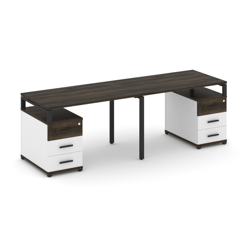 Concept Рабочая станция 2 места с 2 опорными тумбами CN.ORS-318 B Дуб Мали/Белый Бриллиант/Металл Че