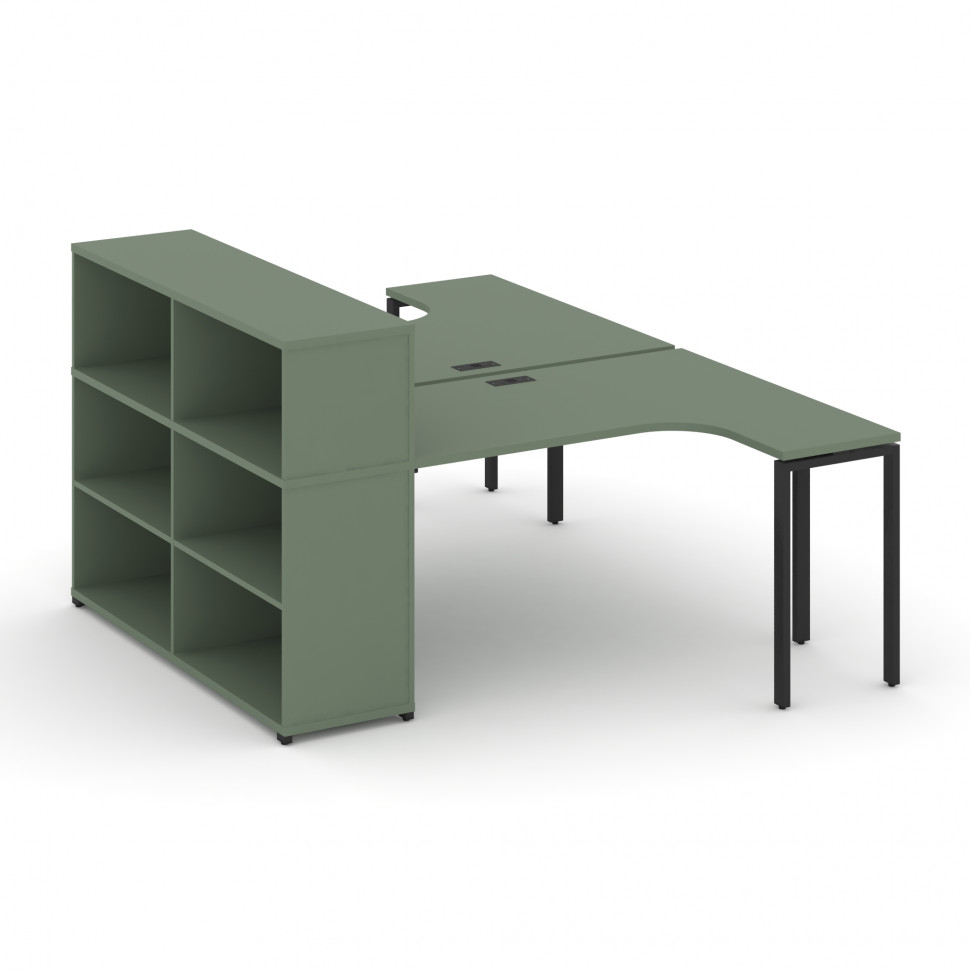 Concept Рабочая станция с опорным стеллажом с надставкой низ. CN.DSA-205 Кобо/Металл Черный 1800*148